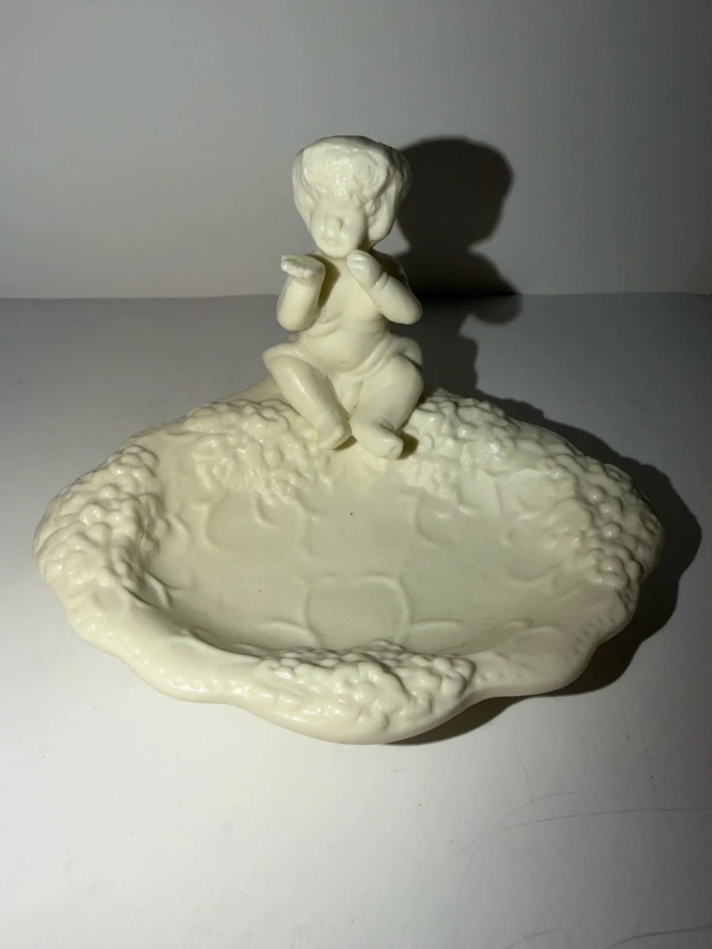 Vintage Matte Bisque Porcelain Cherub Soap Dish